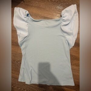 Ruffled Sleeve Scoop Neck Women's Top - Light Blue